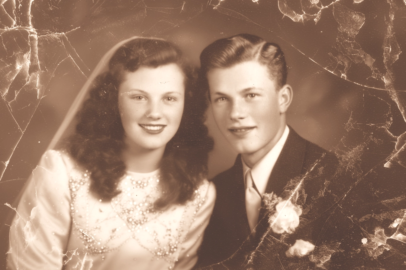 Faded 1940s wedding photo